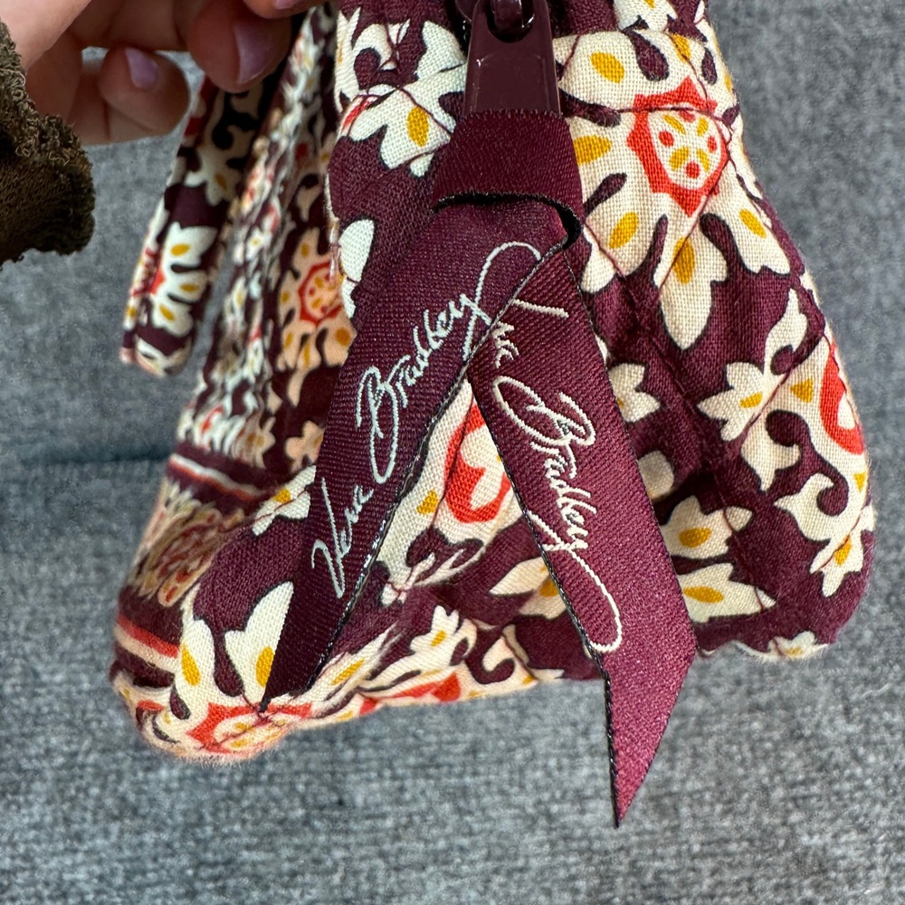 Vera Bradley Quilted Handbag Burgundy Floral Tapestry Zip Satchel Pockets - Picture 9 of 11